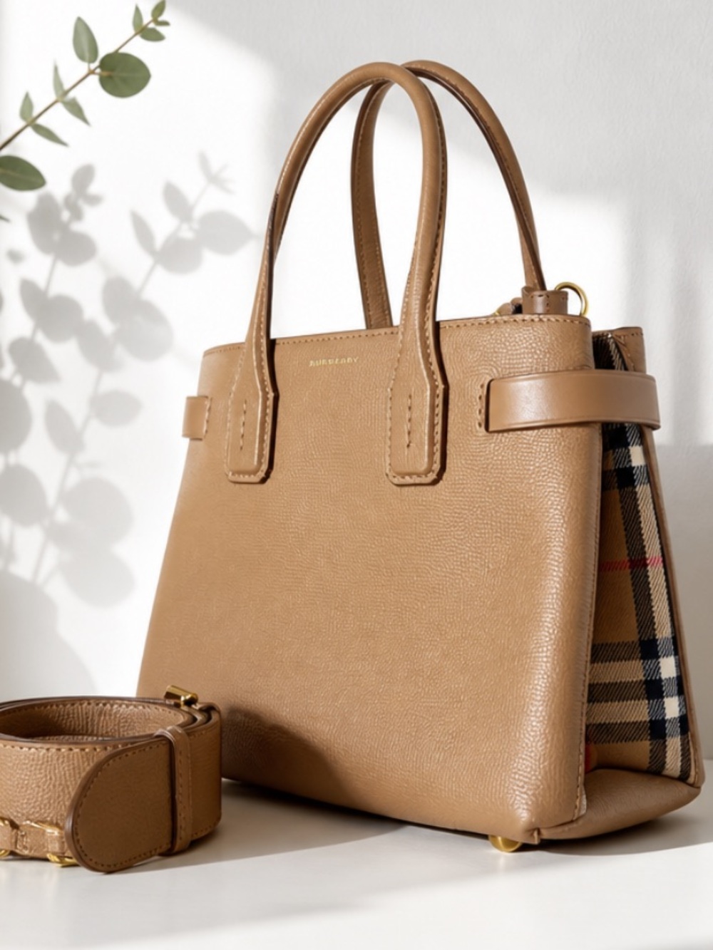 Beige Burberry Banner Tote Bag.
